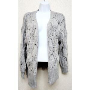 A New Day Gray Chunky Knit Silver Beads Open Front Cardigan Sweater XS
